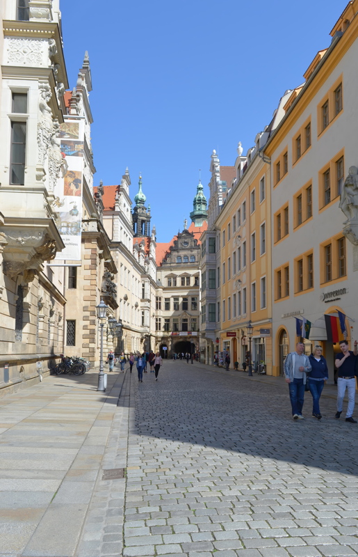 Schlossstraße looking toward the Dresden Castle complex in the historic Altstadt of Dresden, Germany
